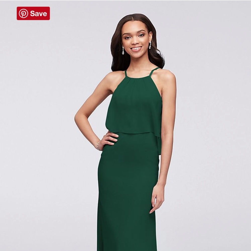 Flounced Crinkle Chiffon Sheath Bridesmaid Dress